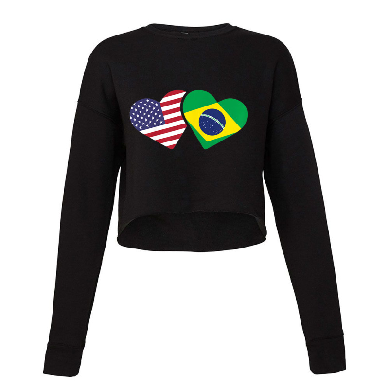 Womens Brazil Usa Flag Heart Brazilian Americans Love Cute Cropped Sweater by cm-arts | Artistshot