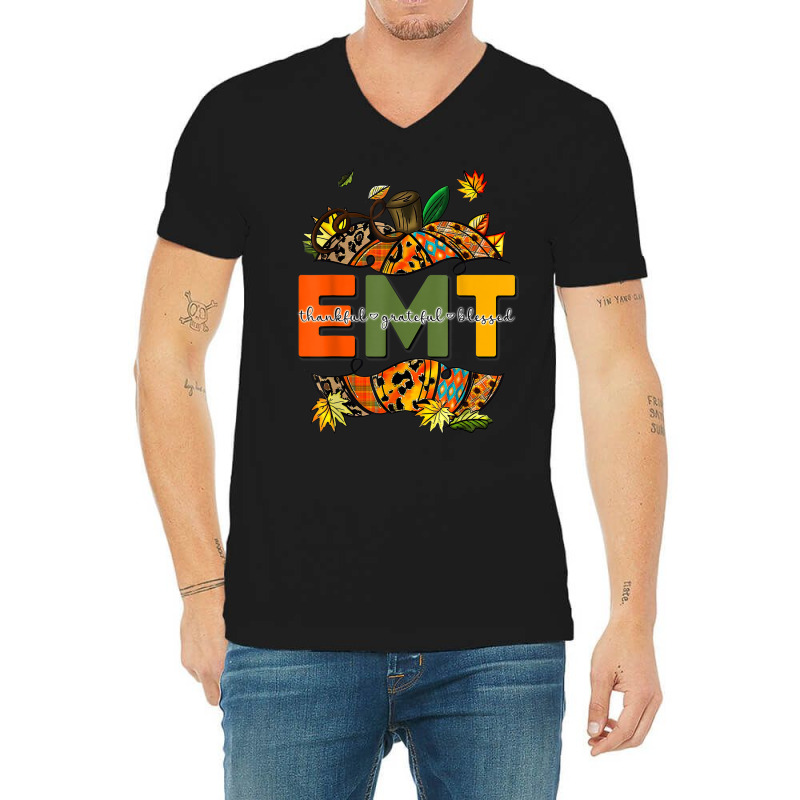 Emergency Medical Technicians Pumpkin Cute Autumn Halloween V-neck Tee | Artistshot