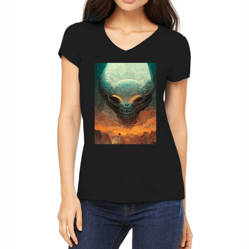 Huge Alien Head Arriving In The Earth One Women's V-Neck T-Shirt by HunterWare | Artistshot