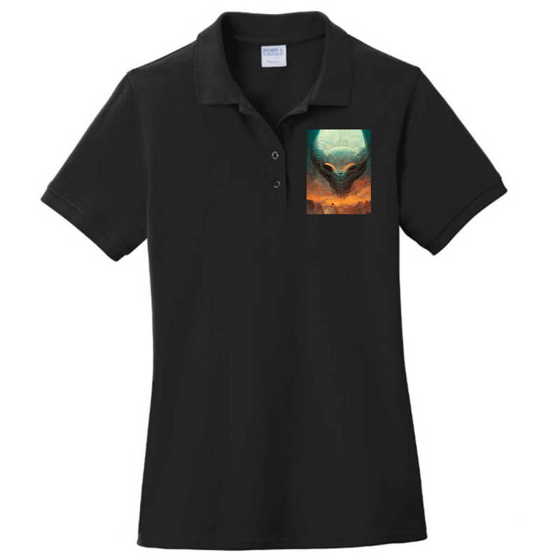 Huge Alien Head Arriving In The Earth One Ladies Polo Shirt by HunterWare | Artistshot