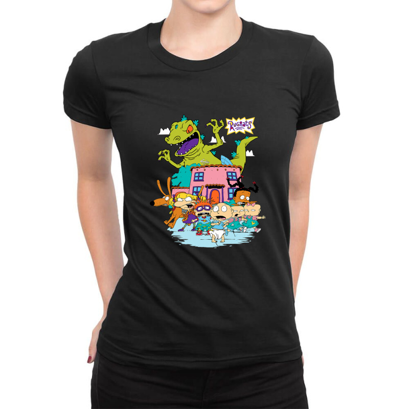 Rugrats Running Away From Reptar Gift Ladies Fitted T-Shirt by KaylahConley | Artistshot