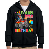 It's My 2nd Birthday 2 Year Old Dinosaur Monster Car Truck Youth Zipper Hoodie | Artistshot