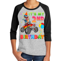 It's My 2nd Birthday 2 Year Old Dinosaur Monster Car Truck Youth 3/4 Sleeve | Artistshot