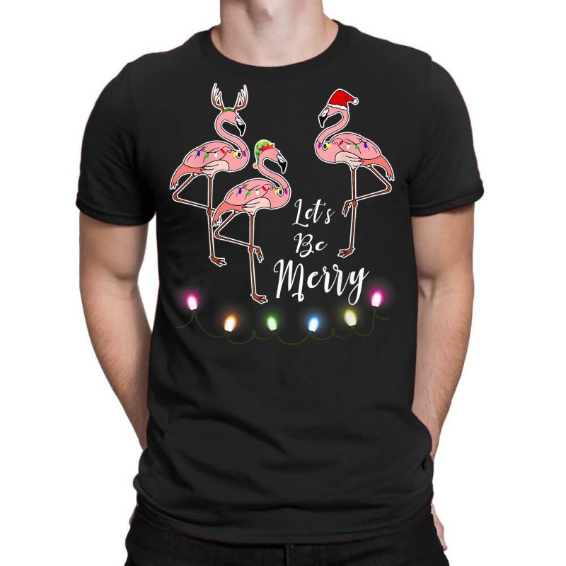 Santa Flamingo Tangled Up In Lights Christmas T-Shirt by Color | Artistshot