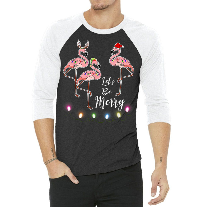 Santa Flamingo Tangled Up In Lights Christmas 3/4 Sleeve Shirt by Color | Artistshot