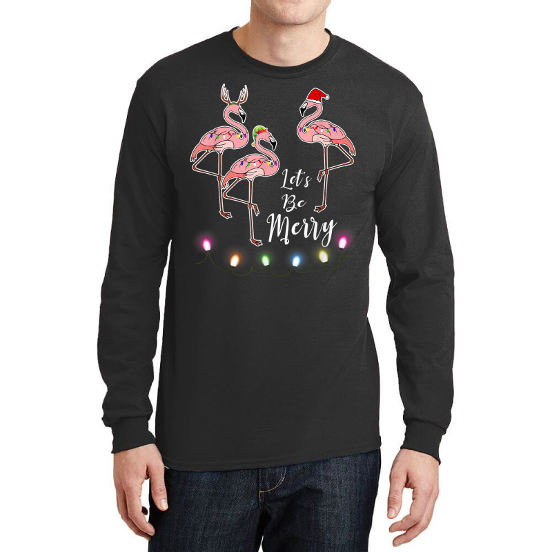 Santa Flamingo Tangled Up In Lights Christmas Long Sleeve Shirts by Color | Artistshot