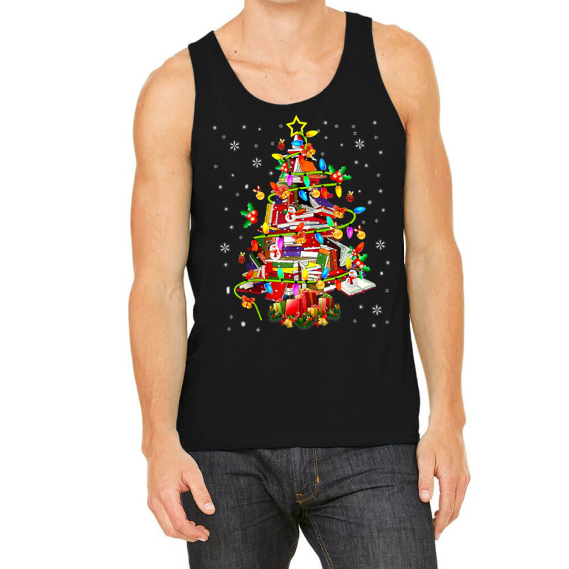 Christmas Library Tree Lights Librarian Xmas Book Lover Tank Top by Color | Artistshot