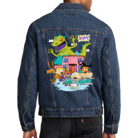 Rugrats Running Away From Reptar Men Denim Jacket | Artistshot