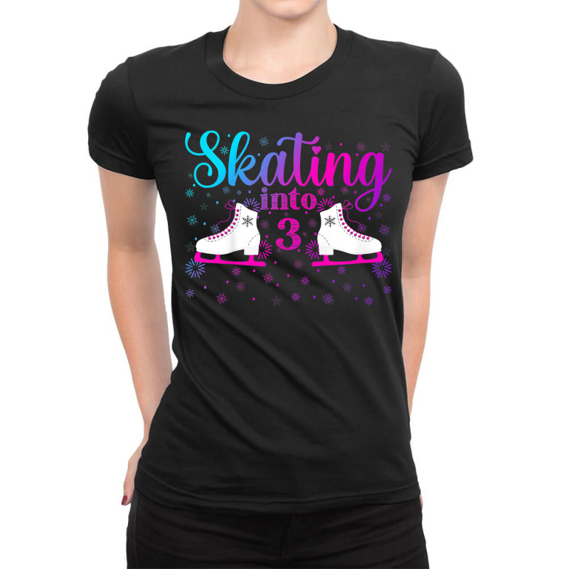 Kids Ice Skating Into 3 Cute Ice Dancing Girl 3rd Birthday Party Ladies Fitted T-Shirt by Color | Artistshot