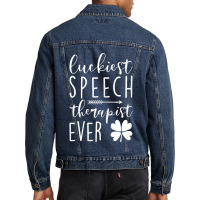 Womens Luckiest Speech Therapist Ever St Patricks Day Funny Men Denim Jacket | Artistshot