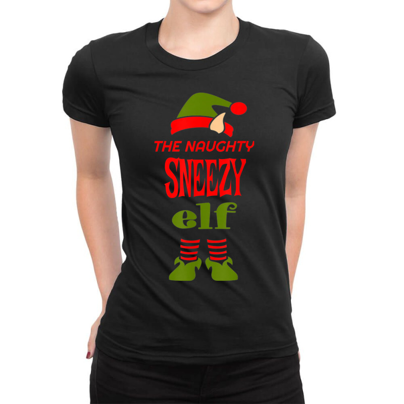 Naughty Sneezy Elf Christmas Novelty Sarcastic Funny Ladies Fitted T-Shirt by Uniform | Artistshot