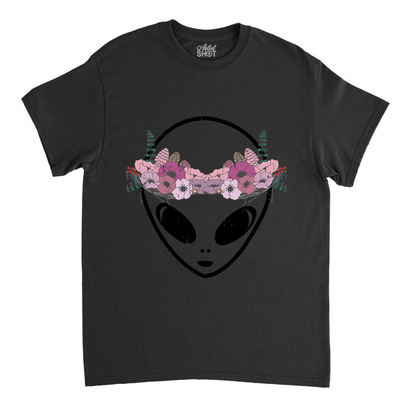 Area51 Flower Crown Alien Head Easy Martian Halloween Gift Classic T-shirt | Artistshot