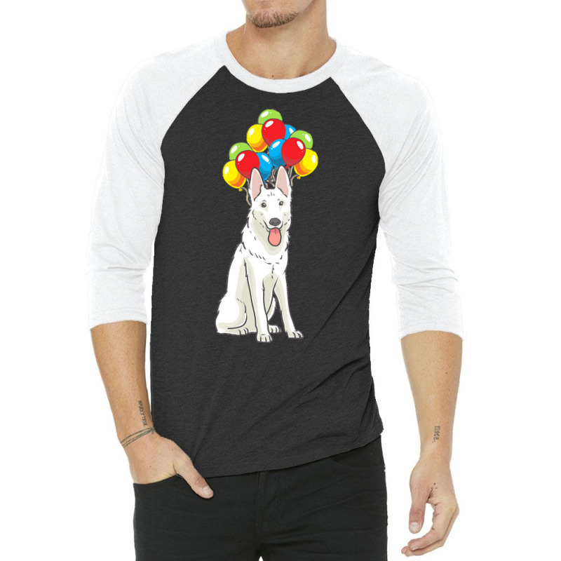 White Shepherd T  Shirt White Swiss Shepherd With Ballons Gift T  Shir 3/4 Sleeve Shirt | Artistshot