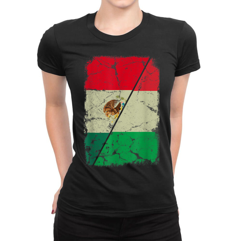 Italian And Mexican Flag Together Mixed Family Roots Ladies Fitted T-Shirt by Uniform | Artistshot