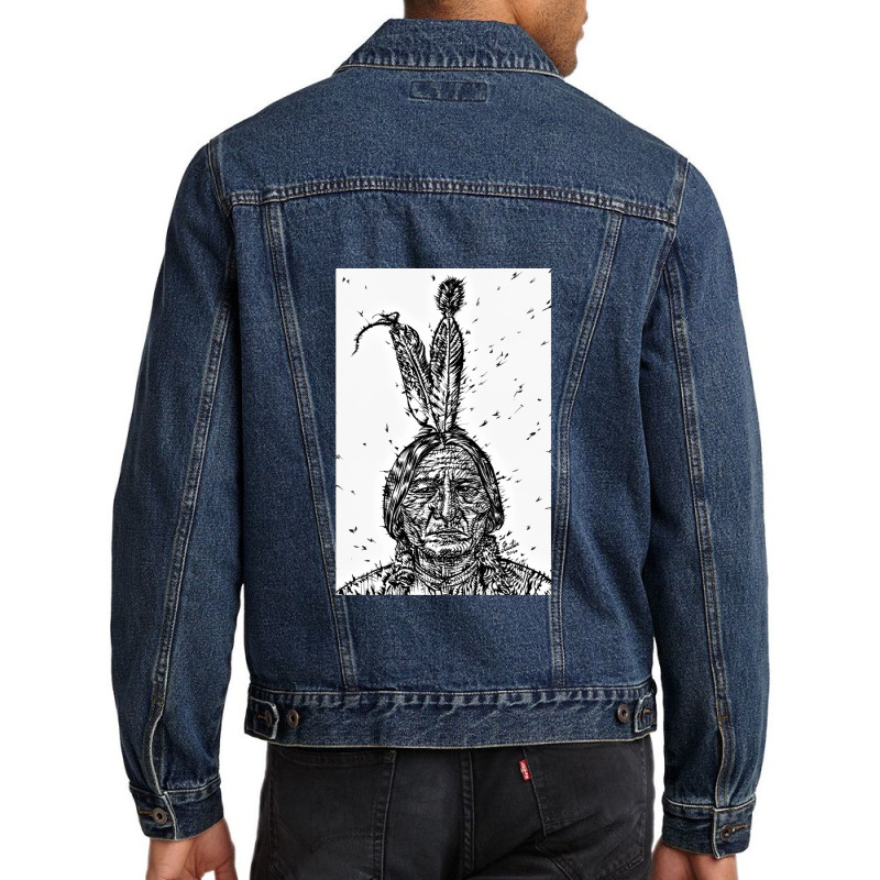 Sitting Bull Ink Portrait.2 Men Denim Jacket | Artistshot