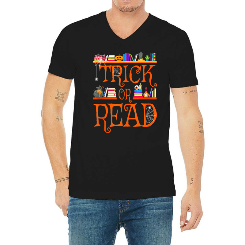 Trick Or Read Library Pumpkin Halloween Librarian Book Lover V-neck Tee | Artistshot