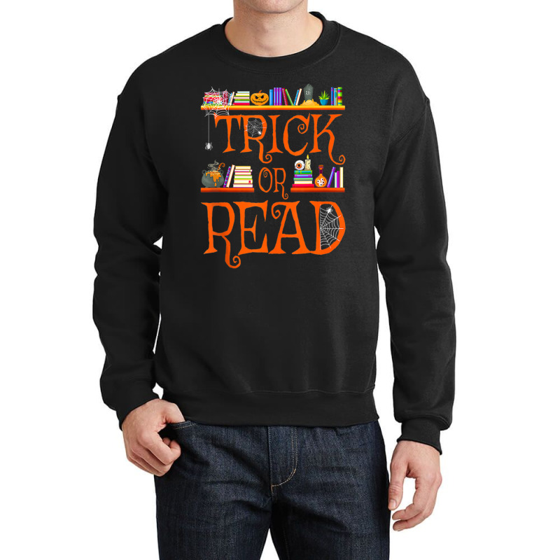 Trick Or Read Library Pumpkin Halloween Librarian Book Lover Crewneck Sweatshirt | Artistshot