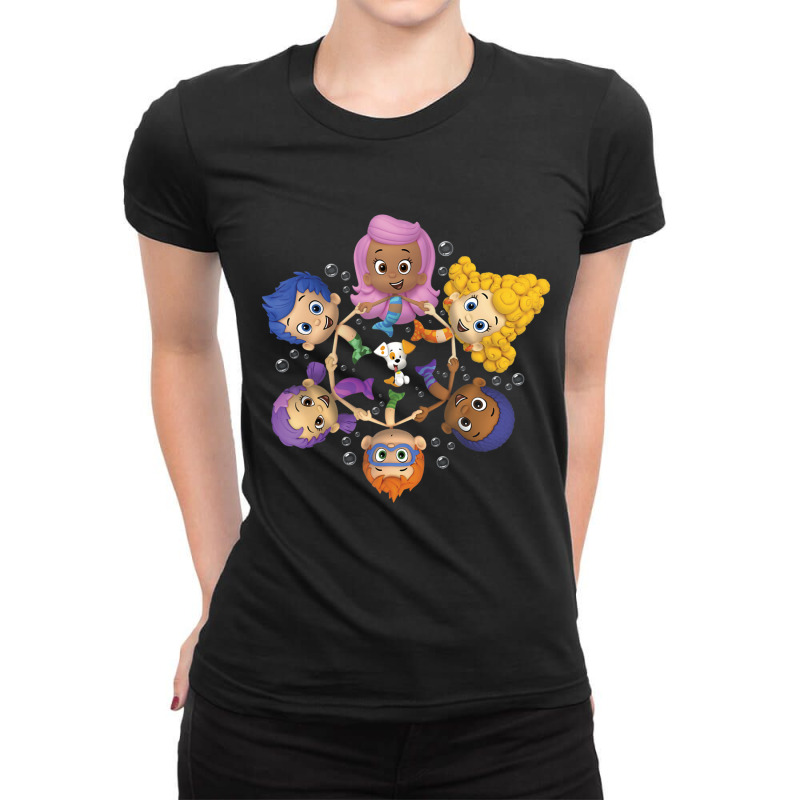 Bubble Guppies Synchronized Swimming Circle Portrait Ladies Fitted T-Shirt by cm-arts | Artistshot