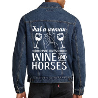 Funny Horse Gift Love Horses Wine Horseback Riding Men Denim Jacket | Artistshot