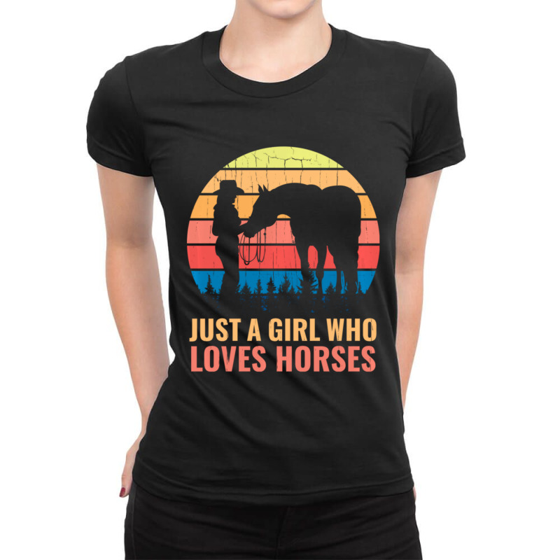 Just A Girl Who Loves Horses Western Horse Riding Rider Ladies Fitted T-Shirt by huynhhuutrunghpa | Artistshot