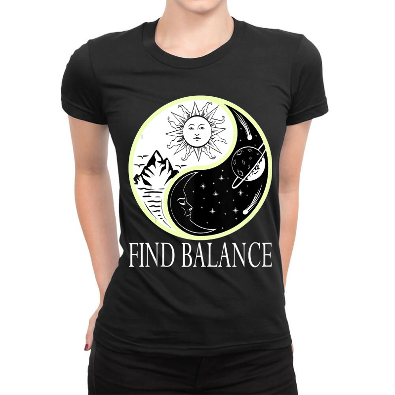 Find Balance Yin Yang  Positive Vibes Yoga Motivation Ladies Fitted T-Shirt by home12 | Artistshot