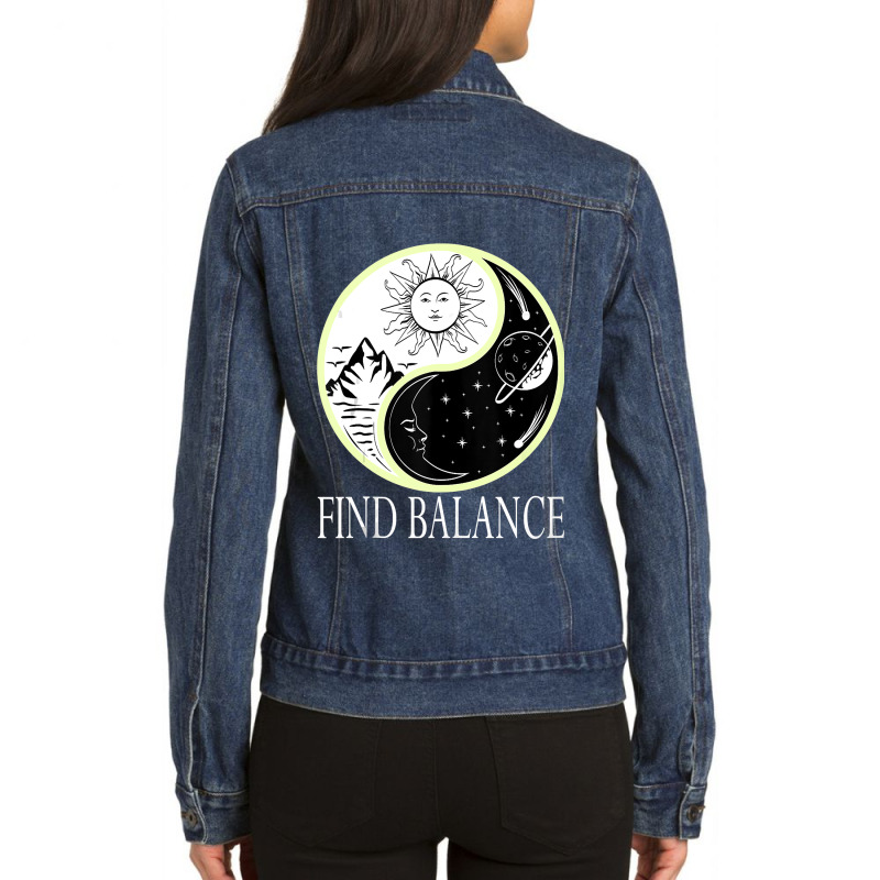 Find Balance Yin Yang  Positive Vibes Yoga Motivation Ladies Denim Jacket by home12 | Artistshot