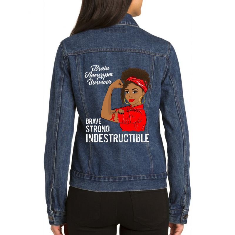 Brain Aneurysm Survivor Indestructible Awareness Gift Ladies Denim Jacket by CUSER3772 | Artistshot