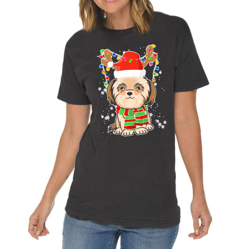 Funny Shih Tzu Lovers Christmas Shih Tzu Christmas Tree Santa Hat Xmas Vintage T-shirt | Artistshot