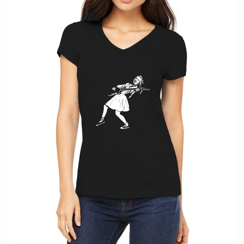 Badass Woman With A Guitar Women's V-Neck T-Shirt by cm-arts | Artistshot