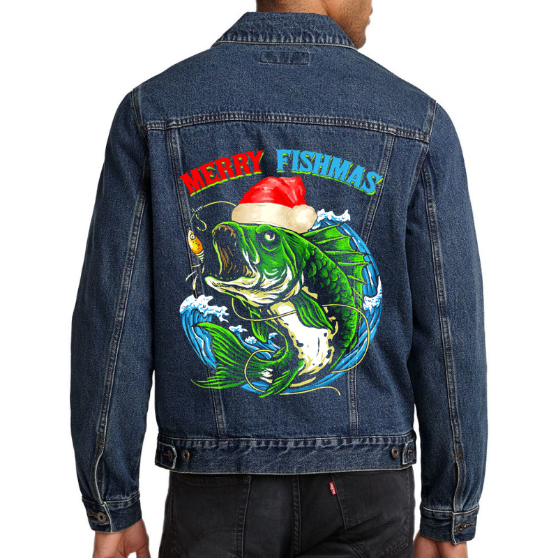 Funny Merry Christmas Fishmas Funny Fishing Fish Present Men Denim Jacket | Artistshot