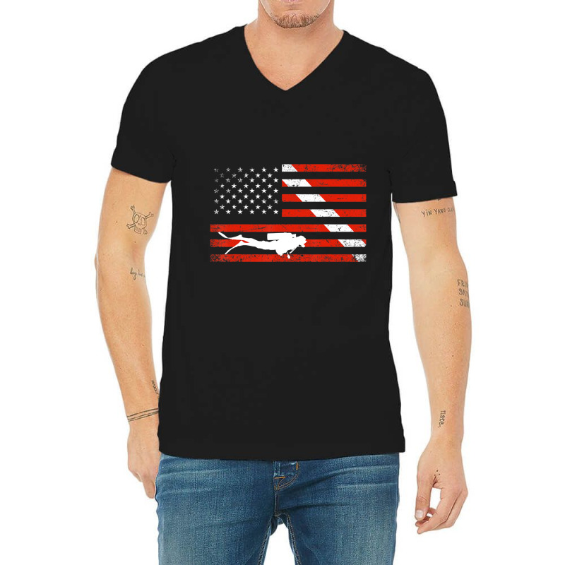 Diver Down Dive Flag Scuba Diving American Flag V-neck Tee | Artistshot