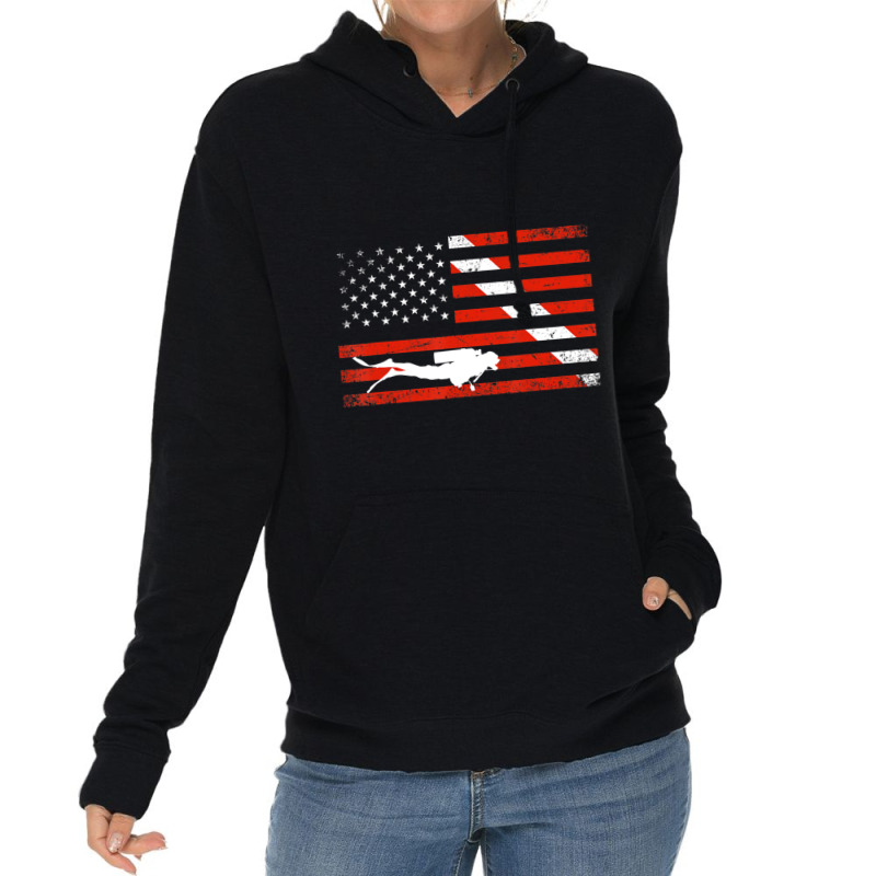 Diver Down Dive Flag Scuba Diving American Flag Lightweight Hoodie | Artistshot