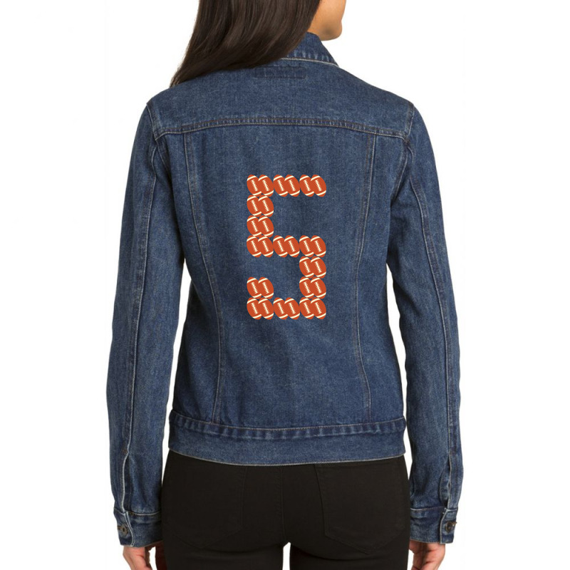 Player Number 5 Five- American Football Game Ladies Denim Jacket by AngieFurr | Artistshot