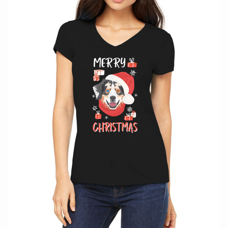 Australian Shepherd Australian Shepherd Christmas Xmas Women's V-Neck T-Shirt by netheriteshepherd | Artistshot