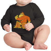 Donkey Kong Eating Bananas On Barrel Long Sleeve Baby Bodysuit | Artistshot