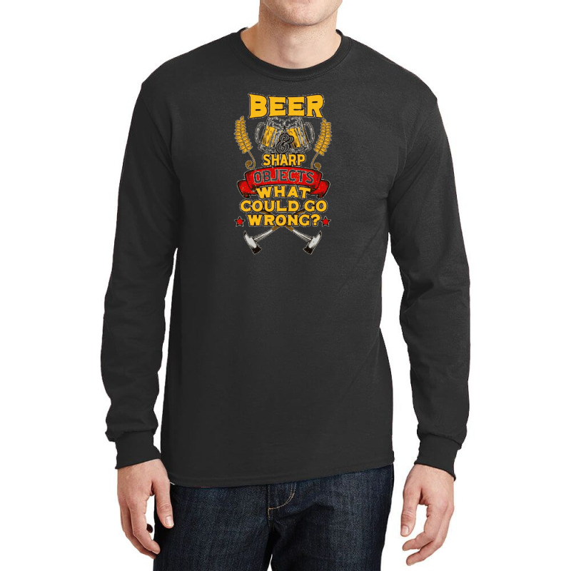 Axe Throwing Beer And Sharp Objects Funny Hatchet Tossing. Long Sleeve Shirts | Artistshot