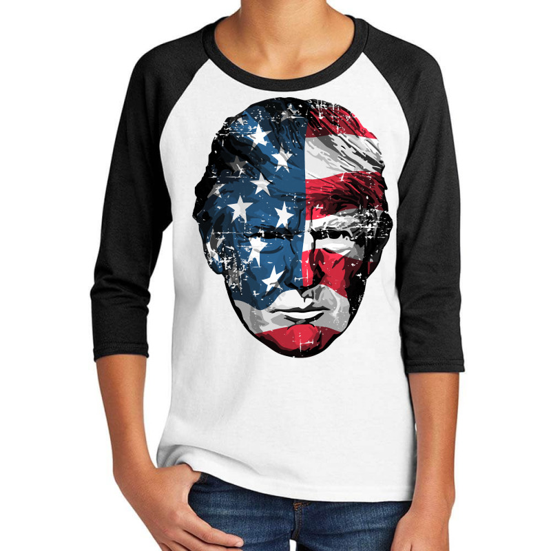 American Patriotic Trump Usa Flag Overlay Distressed Design Long Sleev Youth 3/4 Sleeve by cm-arts | Artistshot