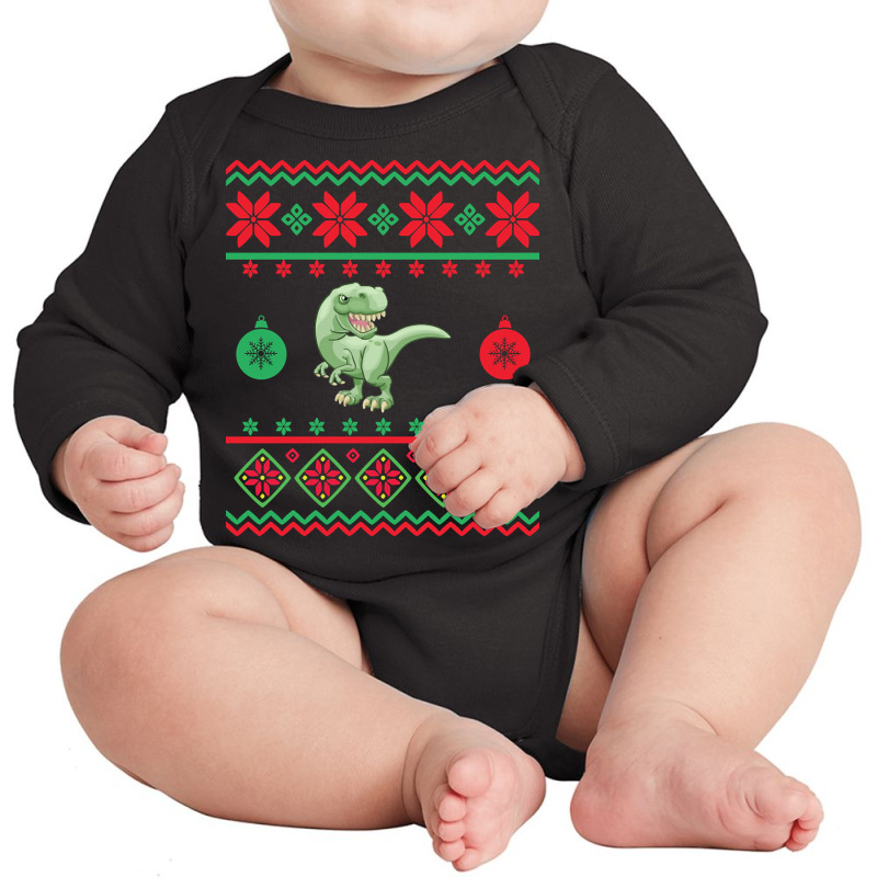 T-rex Ugly Christmas Sweater-xcdlx Long Sleeve Baby Bodysuit by Bertrand Angulo | Artistshot