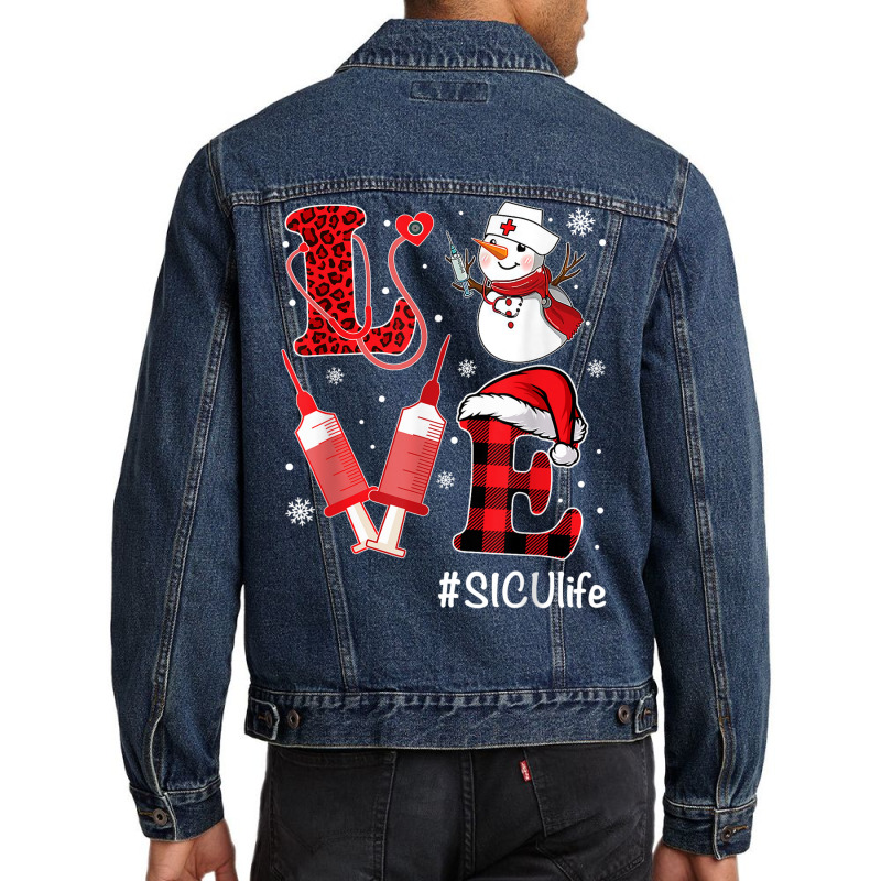 Love Nurse Life Shirt Snowman Syringe Sicu Nurse Christmas Men Denim Jacket | Artistshot