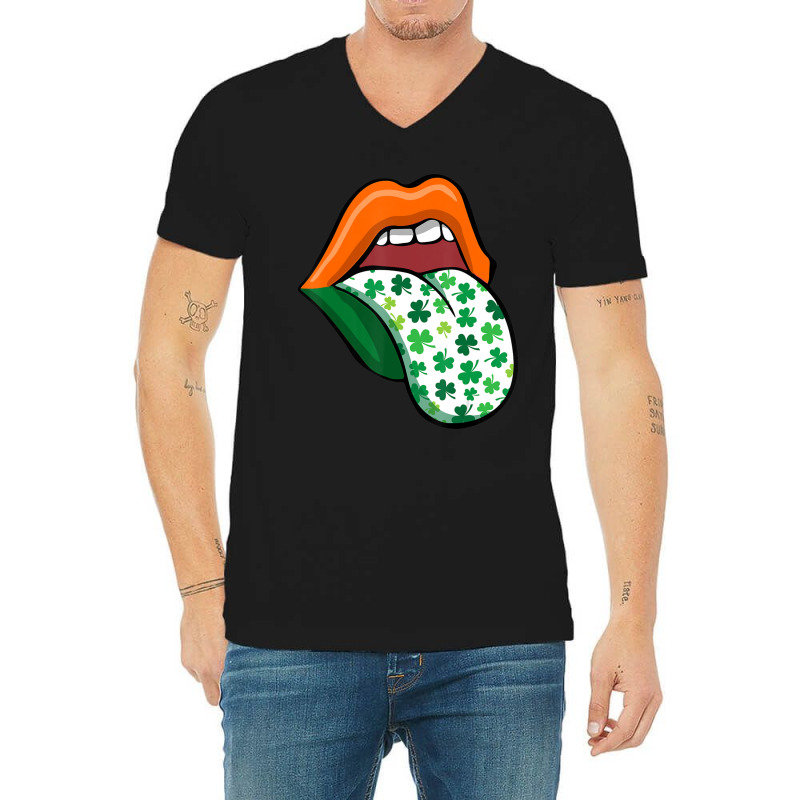 Green Lips Mouth Shamrock Tongue Out Saint Patrick's V-neck Tee | Artistshot