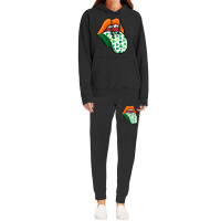 Green Lips Mouth Shamrock Tongue Out Saint Patrick's Hoodie & Jogger Set | Artistshot