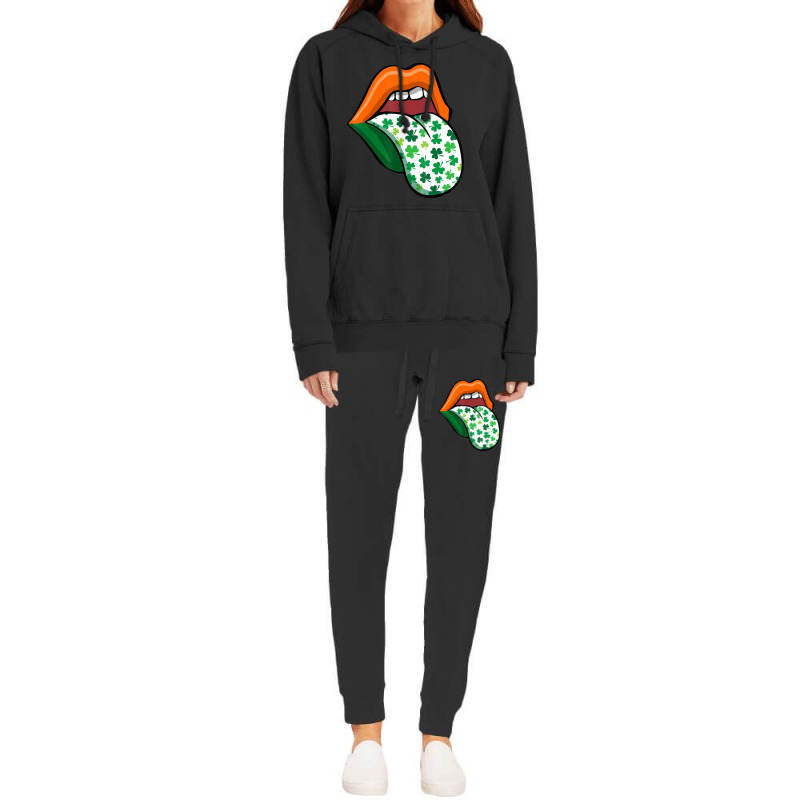 Green Lips Mouth Shamrock Tongue Out Saint Patrick's Hoodie & Jogger Set | Artistshot