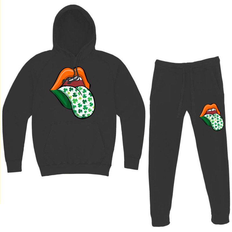 Green Lips Mouth Shamrock Tongue Out Saint Patrick's Hoodie & Jogger Set | Artistshot