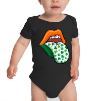 Green Lips Mouth Shamrock Tongue Out Saint Patrick's Baby Bodysuit | Artistshot