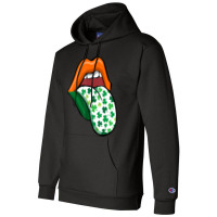 Green Lips Mouth Shamrock Tongue Out Saint Patrick's Champion Hoodie | Artistshot