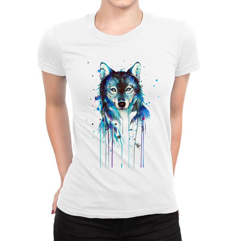 Wolf Painting Abstract Blue Ladies Fitted T-Shirt by turgongon | Artistshot