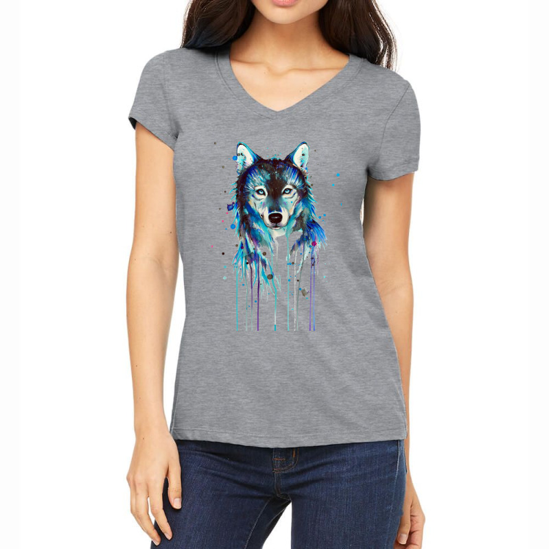 Wolf Painting Abstract Blue Women's V-Neck T-Shirt by turgongon | Artistshot