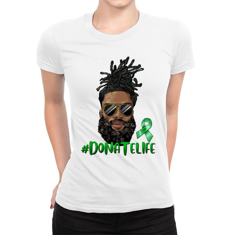 Black Man With Locs Bun Donate Life Ladies Fitted T-Shirt by HRA Design Shop | Artistshot