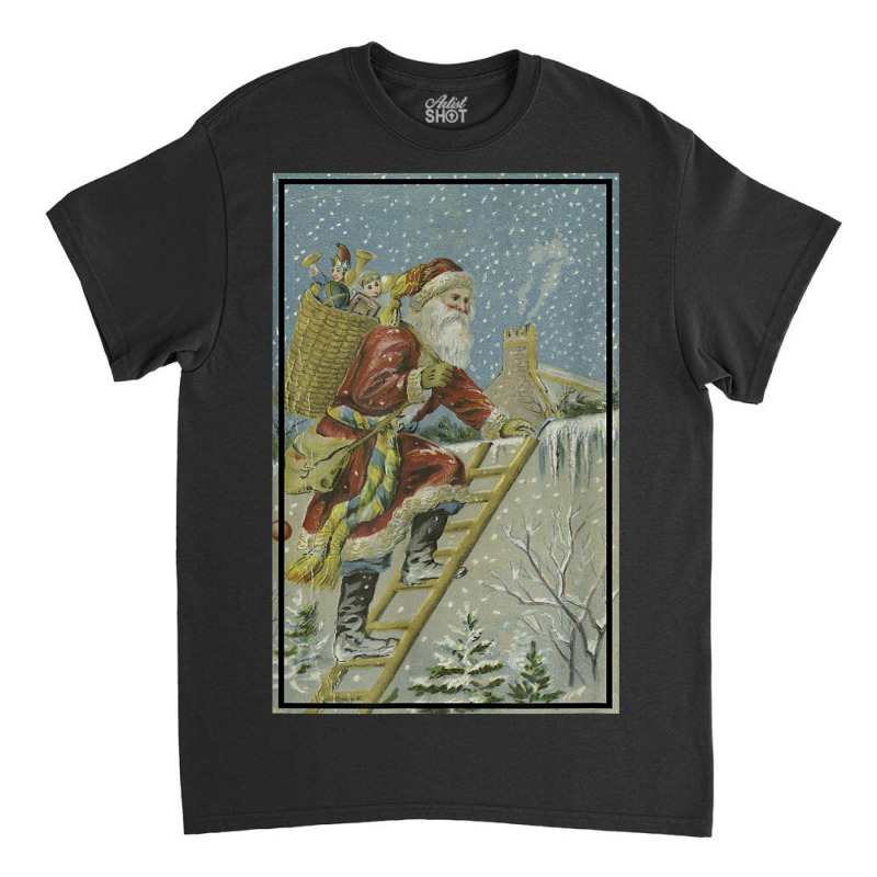 Santa Claus Delivering Toys To Homes Illustration (1909) Classic T-shirt by August | Artistshot