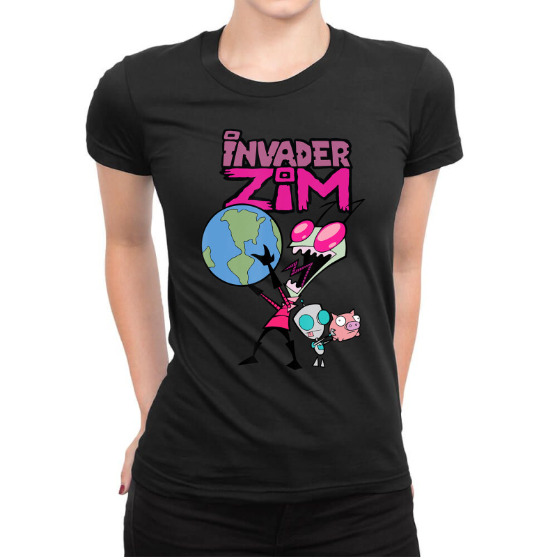 Invader Zim Holding World Ladies Fitted T-Shirt by cm-arts | Artistshot